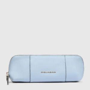 Astuccio porta penne in pelle Piquadro Azzurro/Beige