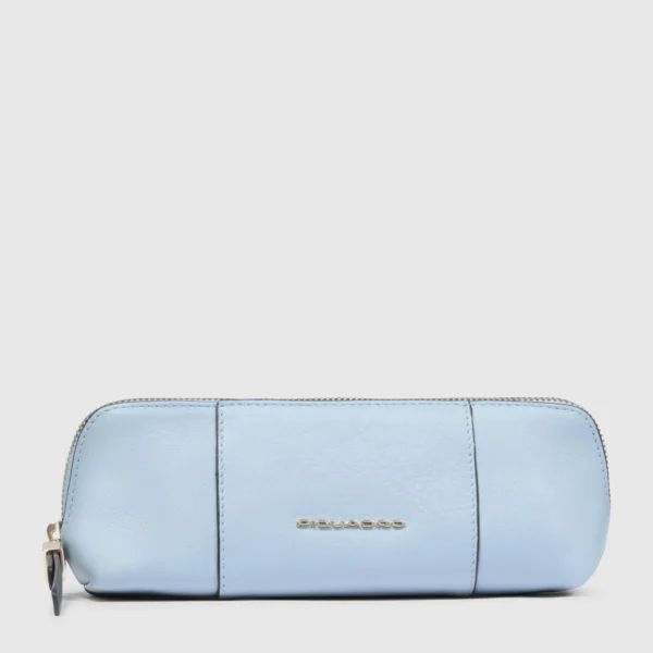 Astuccio porta penne in pelle Piquadro Azzurro/Beige