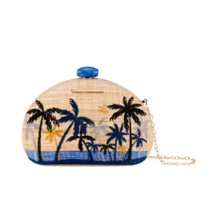 Clutch in paglia Palme blu Emanuela Biffoli