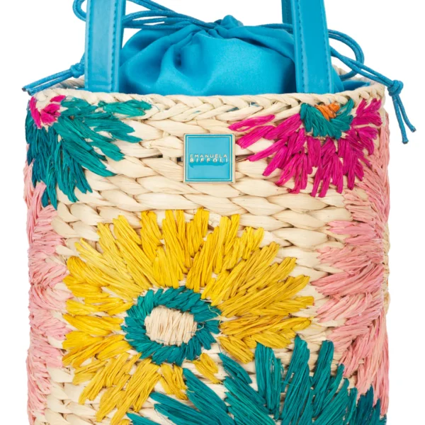 Secchiello in Paglia fiori Azzurro Emanuela Biffoli - immagine 3