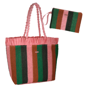 Borsa Mare + Busta Frangia Crochet Rosa