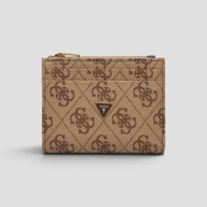 Mini Portafoglio Zip Guess Logo Beige/Marrone