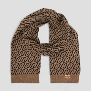 Sciarpa Liu.Jo Logo Jacquard Cammello Nero